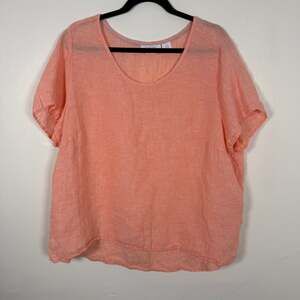 Isaac Mizrahi New York 100% Linen Coral Pink Blouse Size 2X Boho Top